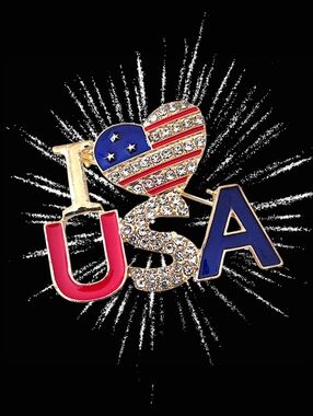Patriotic Heart USA Flag Brooch - Red, Blue, Gold
